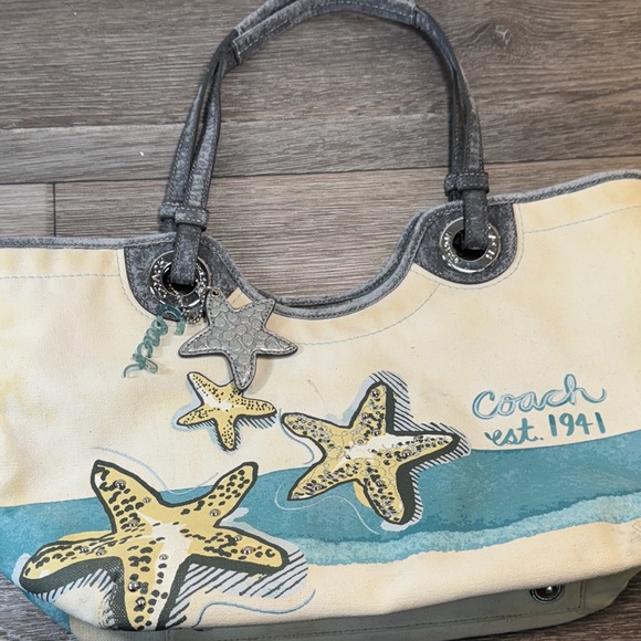 Coach Cream and Gray beach Starfish Canvas Tote - Picture 12 of 15